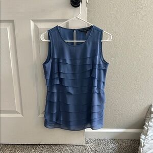 White House Black Market Blue Ruffled Sleeveless Tank Top